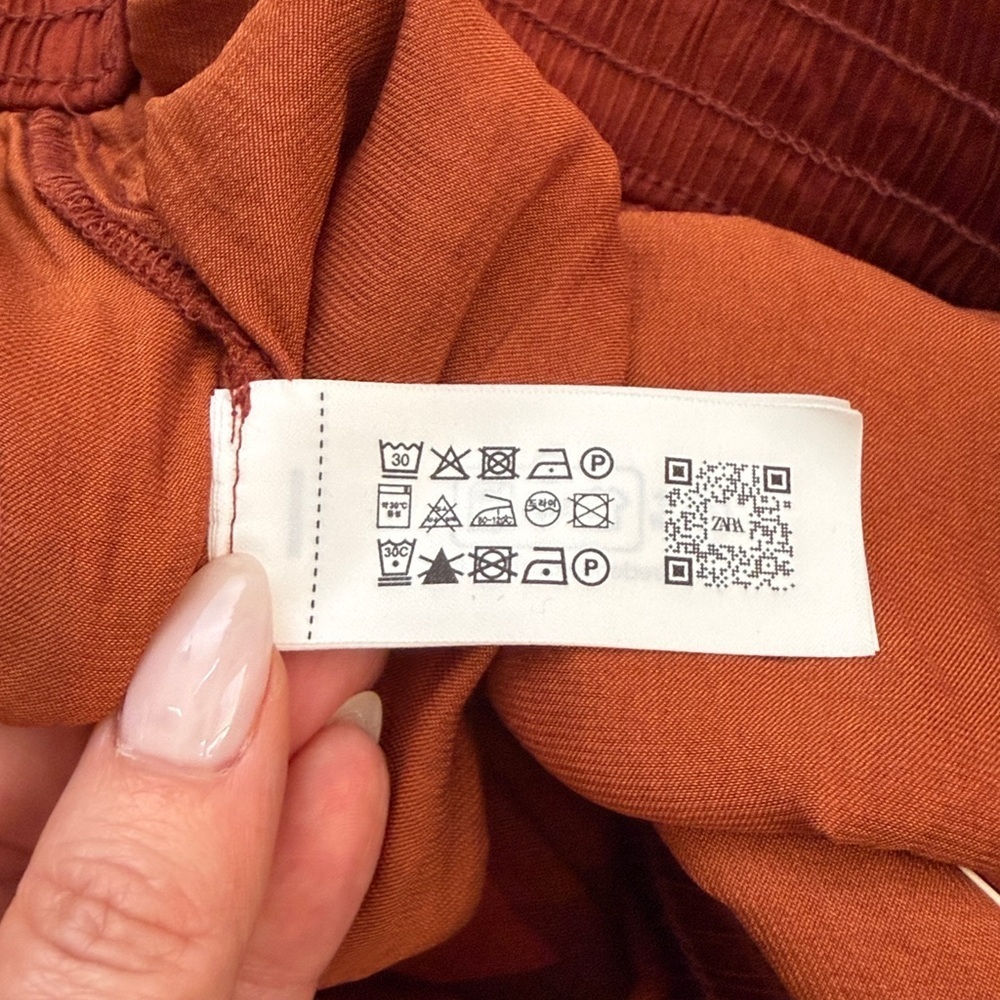 Zara Terracotta Orange Flowy Wide Leg Silky Satin Stretchy Pants Size Medium - Picture 9 of 10